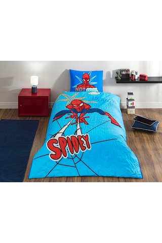 Taç Spiderman Thwip Standart Pamuk Nevresim Takımı, Mavi, Tek Kişilik Çok Renkli