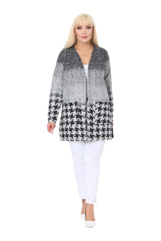 Melsay Butik Açık Gri Kazayağı Desen Kısa Büyük Beden Kadın Hırka Gri