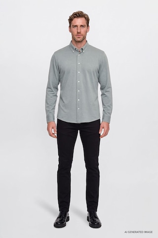 AC&Co / Altınyıldız Classics Erkek Hakı Pamuklu Tailored Slim Fit Dar Kesim Düğmeli Yaka Örme Gömlek Haki