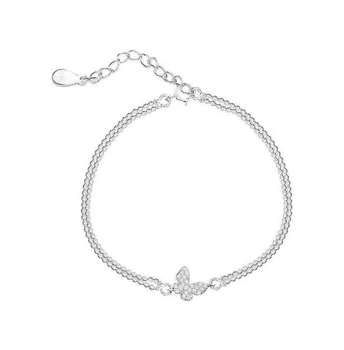 925 Ayar Gümüş Kristal Kelebek Charm Bilezik Altın - Bej