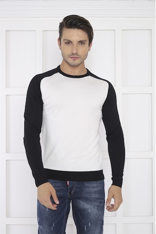 Escetic Erkek Spor Slimfit Beyaz Bisiklet Yaka Triko Örme Kumaş Kazak-428 Beyaz