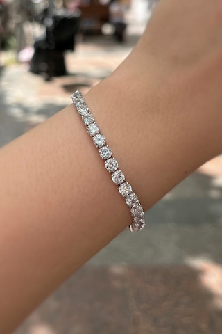 Gümüş 4.5mm Taşlı Pırlanta Montür Su Yolu Bileklik