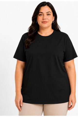 Wear Vexel Kadın Battal Big Size Basic Tişört Bisiklet Yaka Rahat Kalıp T-shirt - Siyah Çok Renkli