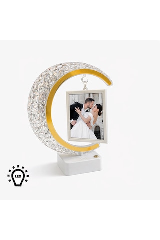 Led Işıklı Hilal Fotoğraf Çerçevesi Gece Lambası 2 Dikey Fotoğraf Kapasiteli