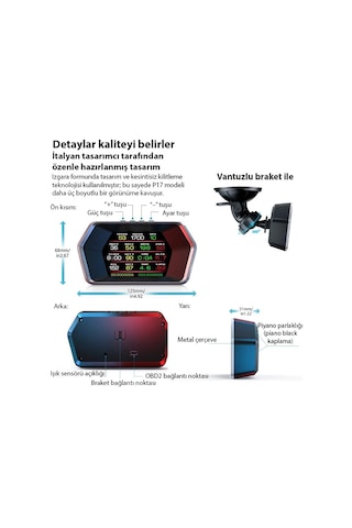Ayrex Ally P17 Hud Obd2 & Gps Çift Sistemli Araç Bilgisayarı / Dijital Kilometre, Su Ve Yağ Sıcaklığı Ölçer, H