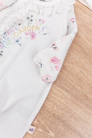 Çiçek Desenli Güpürlü Şapkalı Kız Bebek Tulum Takım 001