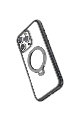 Apple Uyumlu iPhone 16 Pro Max Kılıf Magsafe Standlı Kapak Raptic Airjoy Serisi Boncuk Tasarımlı Siyah gri