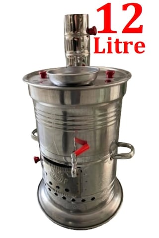 12 Litre Paslanmaz Metal Odunlu Kömürlü Çay Semaveri Odunlu Kömürlü Semaver Tek Musluklu Semaver 12