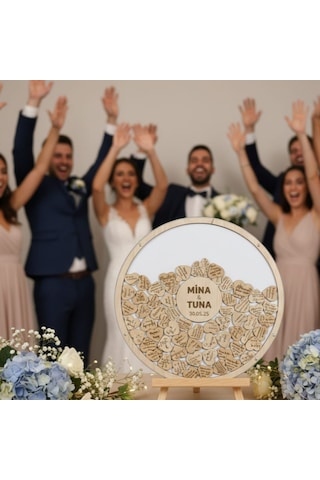 Düğün-nişan Beyaz Pleksi 50 Cm Yuvarlak Misafir-hatıra Anı Kutusu + Şövale Ve Kalem Hediyeli