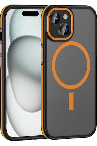 Apple Uyumlu iPhone 14 Kılıf M-safe Şarj Özellikli Mat Görünümlü Zore Ant Kapak Turuncu
