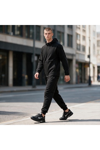 Sportive Atren Zip Erkek Siyah Günlük Stil Sweatshirt 26ke0001-syh