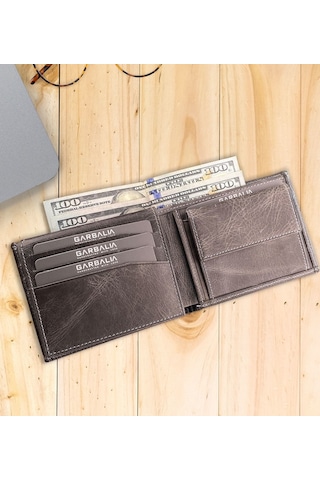 Kişiye Özel İsimli Hakiki Deri Gri Erkek Cüzdanı