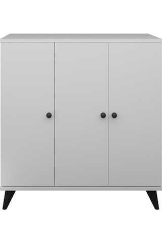 Simple Çok Amaçlı Dolap 4 Raflı 3 Kapaklı 90x44x96 Beyaz Beyaz