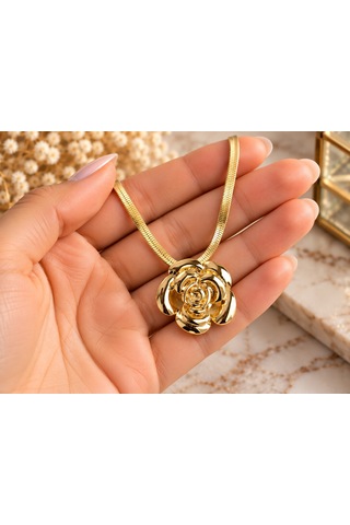 Terragolds Çelik Gül Figürlü İtalyan Zincir Model Gold Renk Kadın Kolye - Bko10513 Altın