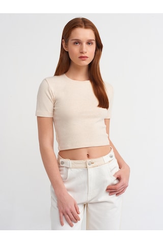 Dilvin Crop T-shirt Bej Melanj