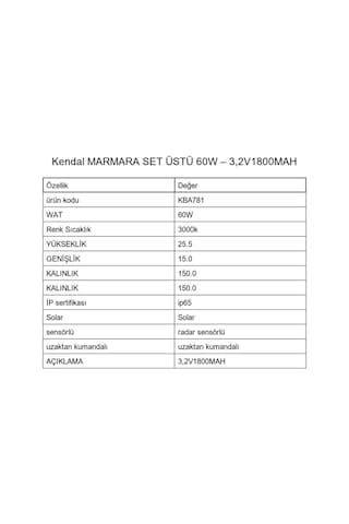 Kba781 Marmara Set Üstü Solar 60w Armatür
