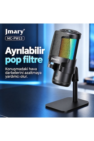 Jmary Mc-pw13 Ayrılabilen Pop Filtre Gürültü Önleyici 360 Dönebilen Tak Çalıştır Usb Mikrofon Siyah