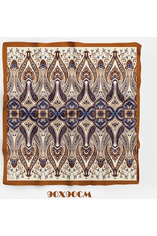 Etnik İllüzyon Desen 90x90cm Eşarp/fular Krem