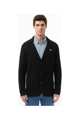 Lacoste Men's Classic Fit V Neck Cardigan Erkek Classic Fit V Yaka Triko Hırka Siyah Siyah