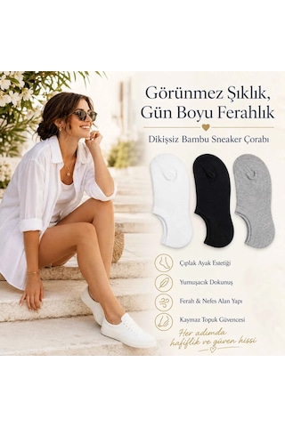 Çorap Giyim Erkek Bambu 6 Lı Dikişsiz Babet Çorap Siyah Beyaz Gri Görünmez Sneaker Çorap Nefes Alan Yumuşak