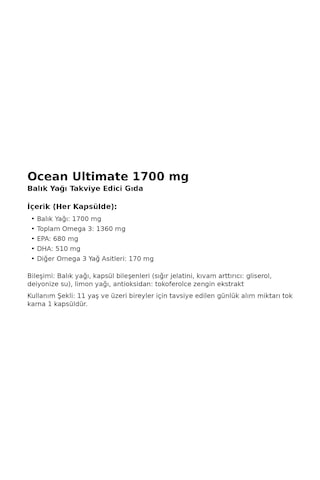 Ocean Ultimate 1700 Mg Balık Yağı 39 Softjel Kapsül
