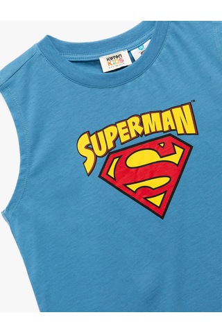 Koton Pamuklu Bisiklet Yaka Superman Baskılı Lisanslı Atlet Mavi 5skb30053tk