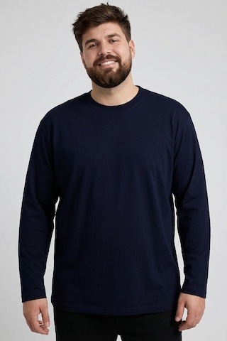 Tommy Life Lacivert O Yaka Rahat Form Battal Büyük Beden Uzun Kollu Erkek T-shirt - 88107