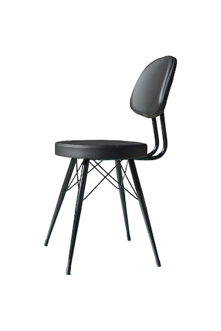 Kav Mutfak Sandalyesi, Yemek, Bahçe, Kafe, Modern Sandalye - Siyah Deri