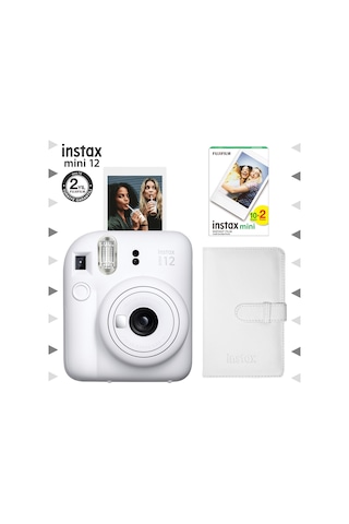 Fujifilm Instax Mini 12 Fotoğraf Makinesi + 20'li Film + Laporta Albüm Seti Beyaz