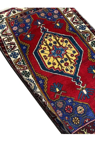 El Dokuma Sıfır Yahyalı Halısı 90x160 Kırmızı Lacivert Kök Boya Yün Halı