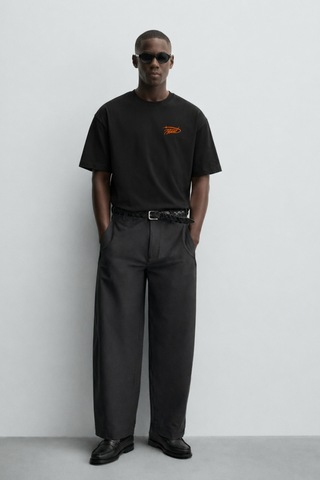 Modivibe Erkek Baskılı Oversize T-shirt Premium Kalın Dokulu %100 Pamuk Geniş Kesim Siyah