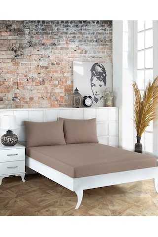 Battal Boy Yastıklı Çarşaf Takımı %100 Pamuklu 180x200 Sütlü Kahve