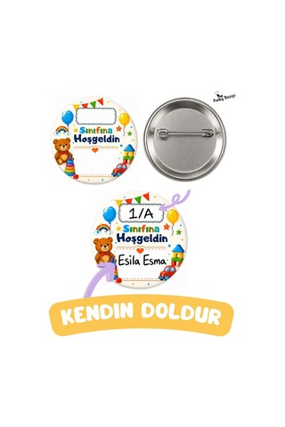 Sınıfına Hoş Geldin 25 Li İsim Yazılabilir 44 Mm Öğrenci Rozeti Seti-okul Seti-1 Çok Renkli