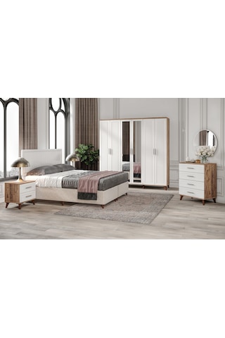 Paris 6 Komple Mdf Atlantik Çam-beyaz Yatak Odası