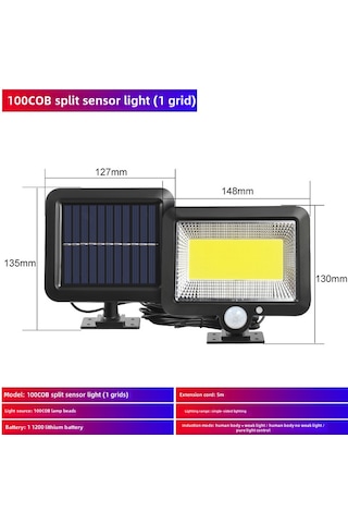 Mufunye Güneş Enerjili Dış Mekan Işığı - Su Geçirmez, Ayrık Tip, 100cob, 3 Mod, Otomatik Algılama, Bahçe/garaj Aydınlatması