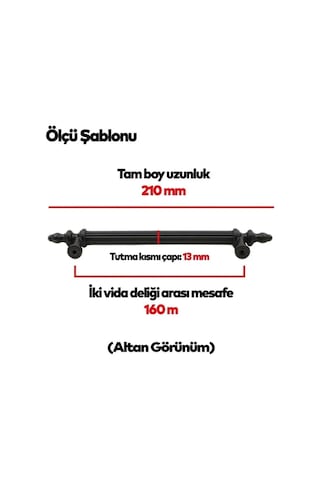 160 Mm Polimer Dolap Kulpu 20 Adet Vidalı - Mobilya Kulpları - 160 - Siyah Siyah Çift Delikli 160 Mm