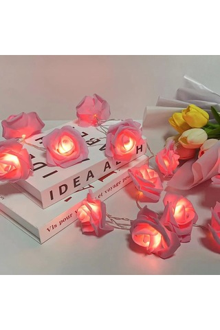 Yaozixa Pembe Gül Desenli Led Işık Zinciri, 3m Uzunlukta, 20 Ampul, Yumuşak Işık, Ev Dekorasyonu, Romantik Ortam Oluşturucu, İç Mekan Kullanıma Uygun