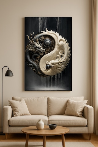 Yin Yang Ejderhaları Denge Ve Gücün Sembolü 3d Sanatsal Cam Tablo Feng Shui Enerjisi