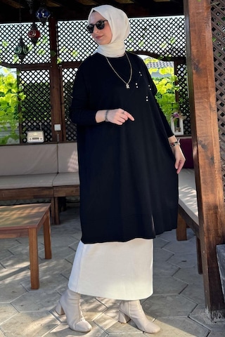 Rabia Şamlı Melda Triko Tunik Siyah Çok Renkli