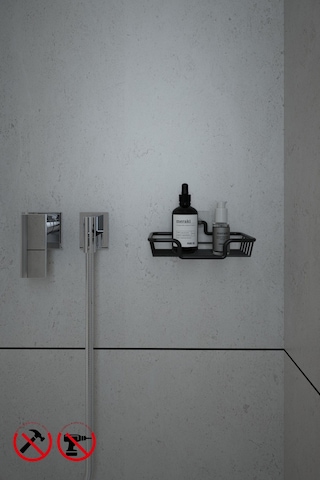 Alper Banyo Siyah 3'Lü Yapışkanlı Banyo Düzenleyici Set Raf, Sabunluk Ve Fön Askısı