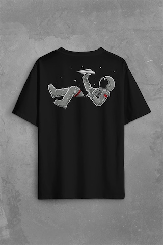 Uçan Astronot Uçurtma Uzay Yolculuğu Cosmos Sırt Ön Baskılı Oversize Tişört Unisex T-shirt 001