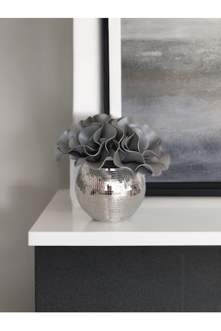 Işıltı Home Desing Aynalı Yuvarlak Cam Vazo Orta Boy Gri
