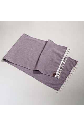 Vivamaison Bordo Düz Püsküllü Pamuk Kumaş 45X150 CM Runner