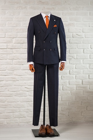Apartro Slimfit Sivri Yaka Çift Yırtmaçlı Çizgili Kruvaze Takım Elbise Lacivert