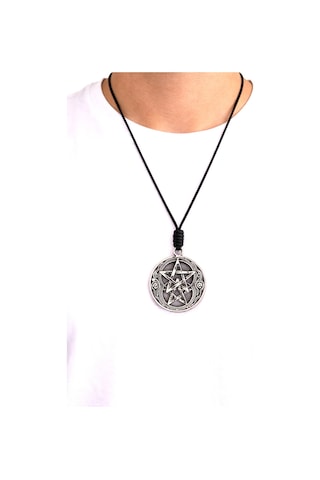 Kore İp Askılı Ve Krom Çelik Kaplamalı Unisex Tribal Kolye Gümüş1