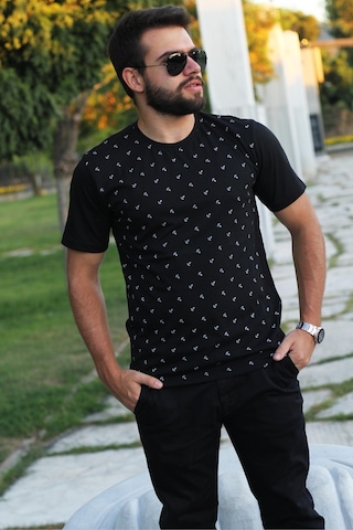 Erkek Siyah Çapa Desen Kısa Kollu Rahat Tişört 20etshcapa 001