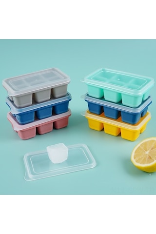 Besthome1 Esnek Tabanlı 6'lı Silikon Buz Kalıbı Seti - Kare Ve Yuvarlak, Uygun Herkes İçin, Kırmızı-mavi-gri 3 Renkli Paket Çok Renkli