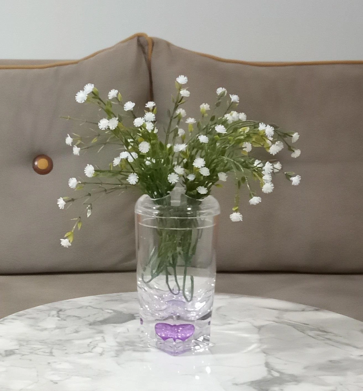 2 Adet Vazo Dahil,vazoda Çiçek,beyaz Yapay Çiçek,vazo Dekoratif Mor Damlalı 6x6x19cm Çok Renkli