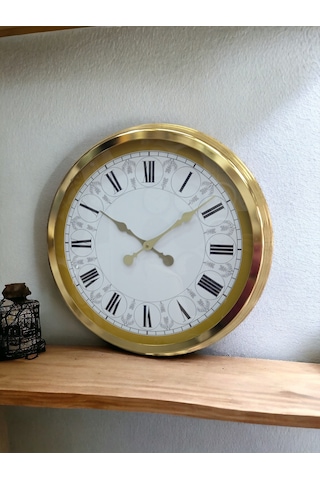 Gold Metal Çerçeveli Salon Otel Ofis Duvar Saati Çap 60 Cm Altın