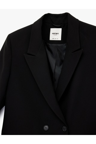 Koton Cep Detaylı Düğmeli Kruvaze Yaka Oversize Blazer Ceket Siyah 6sak50061uw Siyah